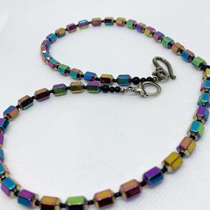 Rainbow Hematite Healing Faceted Bead Necklace Iridescent plated, beautiful